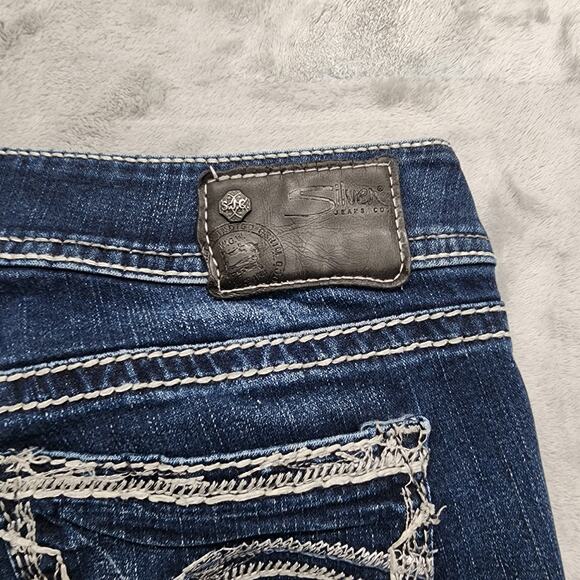 Silver Jeans Women W29/L22 1/2 Blue Dark Wash Suki Mid Capri Fluid Stretch Denim - Picture 6 of 15